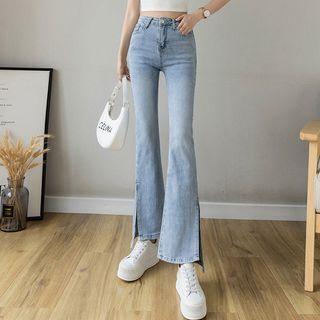 High-waist Hem Slit Boot-cut Jeans