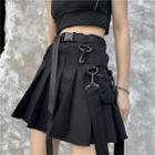 Plain Pleated Mini Skirt With Belt