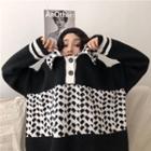 Patterned Collared Sweater Black - One Size