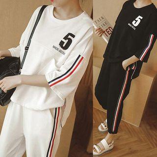 Set: Striped 3/4-sleeve T-shirt + Cropped Sweatpants