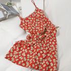 Floral Print Midi A-line Sundress Red - One Size