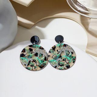 Leopard Print Acrylic Disc Dangle Earring 1 Pair - E4540 - Green - One Size