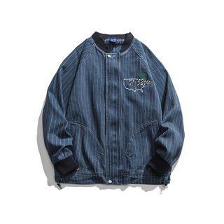 Striped Lettering Embroidered Baseball Jacket