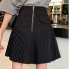 High-waist Half-zip A-line Mini Skirt