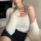 Fluffy Cardigan / Cropped Camisole Top