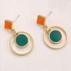 925 Sterling Silver Disc Drop Earring 1 Pair - Green & Gold & Orange - One Size