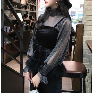 Turtleneck Long Sleeve Mesh Top