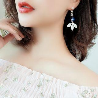 Non-matching Faux Pearl Leaf Dangle Earring 1 Pair - Asymmetric - Champagne - One Size