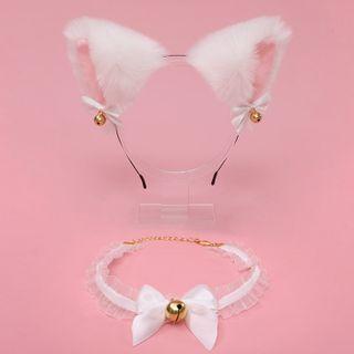 Set: Cat Ear Fleece Head Band + Ribbon Choker