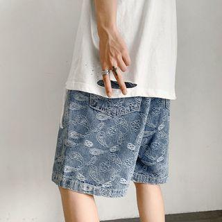 Print Wide Leg Denim Shorts