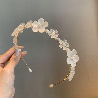 Floral Headband #0885-1 - Flower - White - One Size