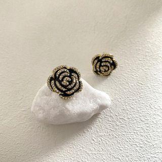 Flower Glaze Earring 1 Pair - Black - One Size