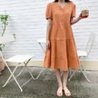 Half-placket Tiered Dress Dark Orange - One Size