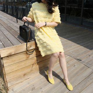 Plus Size Fringed Linen Blend Shift Dress