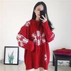 Print Drawcord Long-sleeve Sweater