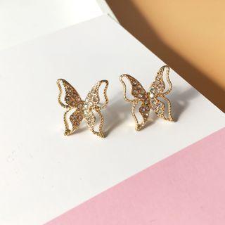 Rhinestone Butterfly Earring 1 Pair - S925 Silver - Earring - One Size