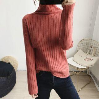 Turtleneck Ribbed Sweater Brick Red - One Size