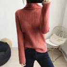 Turtleneck Ribbed Sweater Brick Red - One Size