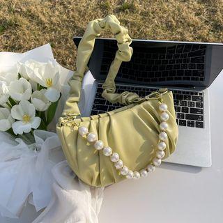 Faux Pearl Faux Leather Hobo Bag