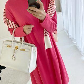 Crew-neck Cotton Long Flare Dress