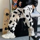 Fleece-lined Cow Printed Jogger Pants