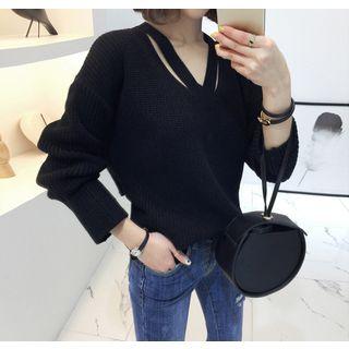 Asymmetric-hem Cutout-detail Knit Top