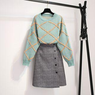 Set: Plaid Sweater + A-line Skirt