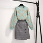 Set: Plaid Sweater + A-line Skirt