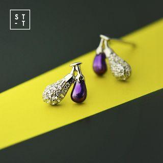 925 Sterling Silver Eggplant Earring Silver - One Size