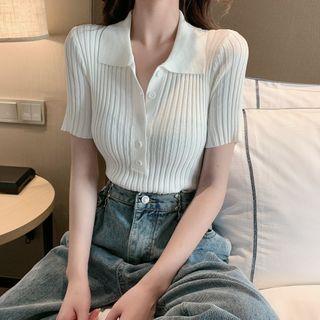 Short Sleeve Rib Knit Polo Shirt