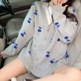 V-neck Cherry Knit Cardigan