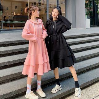 Hooded Tie-waist Ruffle Sweatshirt Dress