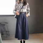 Plaid Shirt/ Midi A-line Skirt