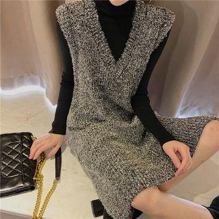 Long-sleeve Top / Sleeveless Glitter Midi Dress