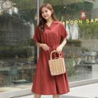 Notched-lapel Drawstring-waist Shirtdress