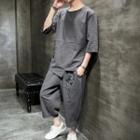 Set: Elbow-sleeve T-shirt + Crop Harem Pants