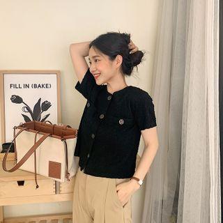Metallic-button Textured Cardigan