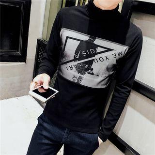 Printed Mock Neck Long-sleeve T-shirt