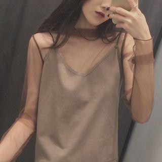 See-through Mesh Long-sleeve Top