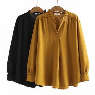 Open-placket Frill Trim Blouse