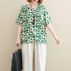 Dotted Print Round-neck Short-sleeve T Shirt Green - L