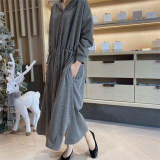 Button Up Midi A-line Hoodie Dress