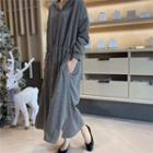 Button Up Midi A-line Hoodie Dress