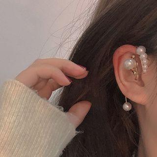 Alloy Faux Pearl Cuff Earring 1 Pc - Left - Silver - One Size