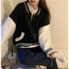 Contrast Stripe Panel Zip Knit Jacket