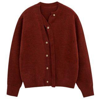 Asymmetrical Plain Cardigan Red - One Size