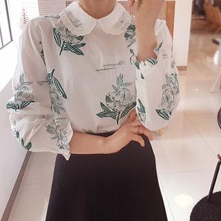 Faux-pearl Collar Floral Print Blouse