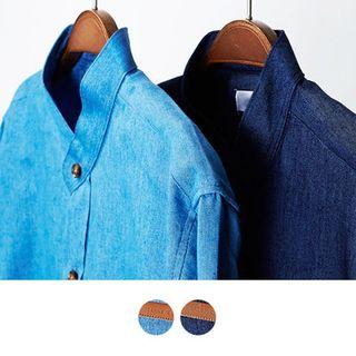 Mandarin-collar 3/4-sleeve Denim Shirt