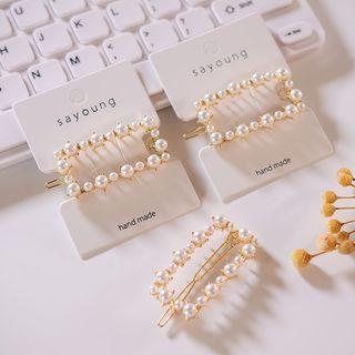 Faux Pearl Rectangular Hair Clip A0346 - Rectangle - One Size