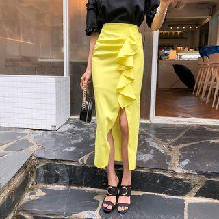 Draped Cutout-front H-line Long Skirt
